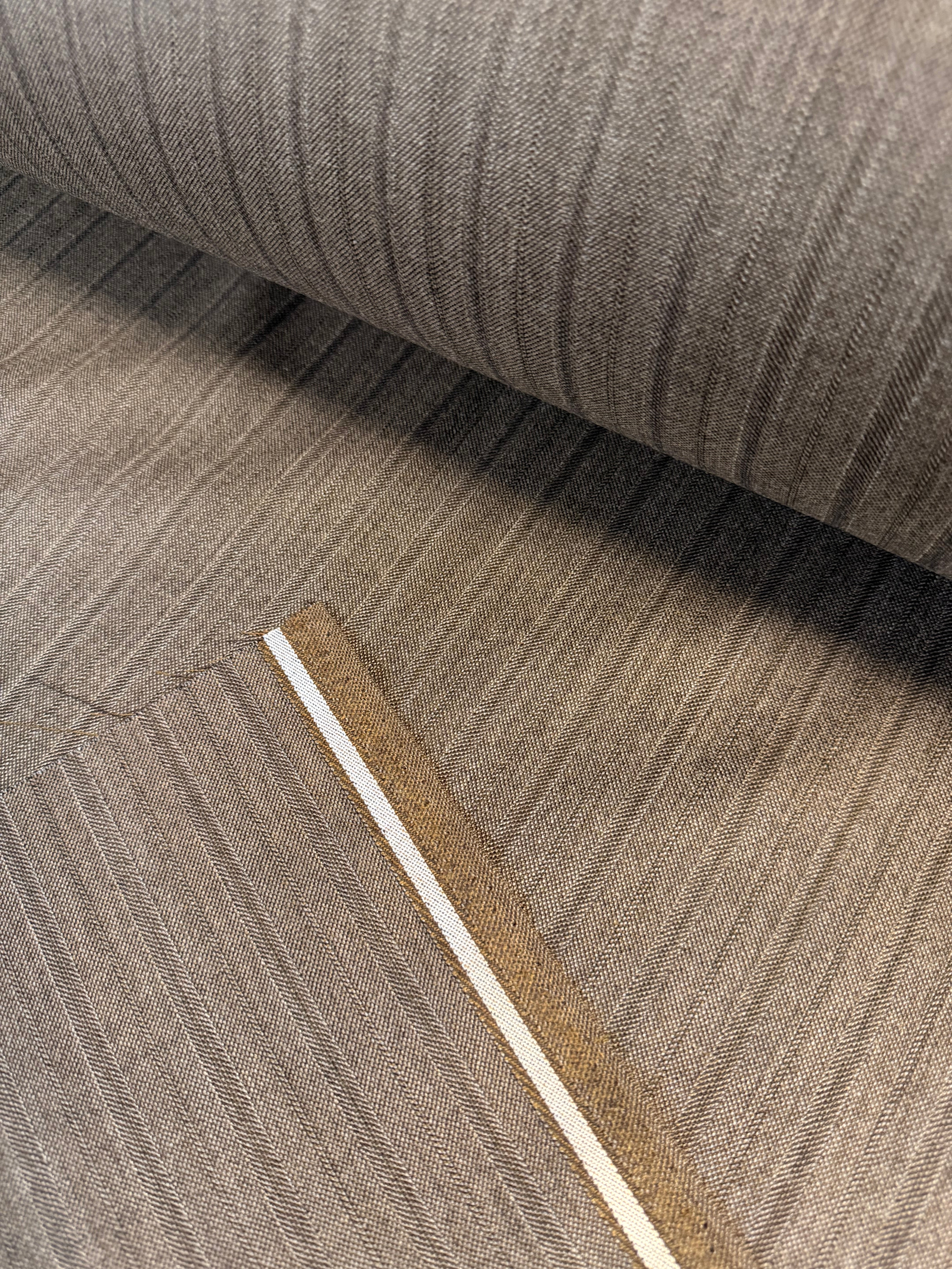 Heavy Brown Herringbone Stripe 100% Wool Worsted Fabric, Made in England, 150cm Wide M2151
