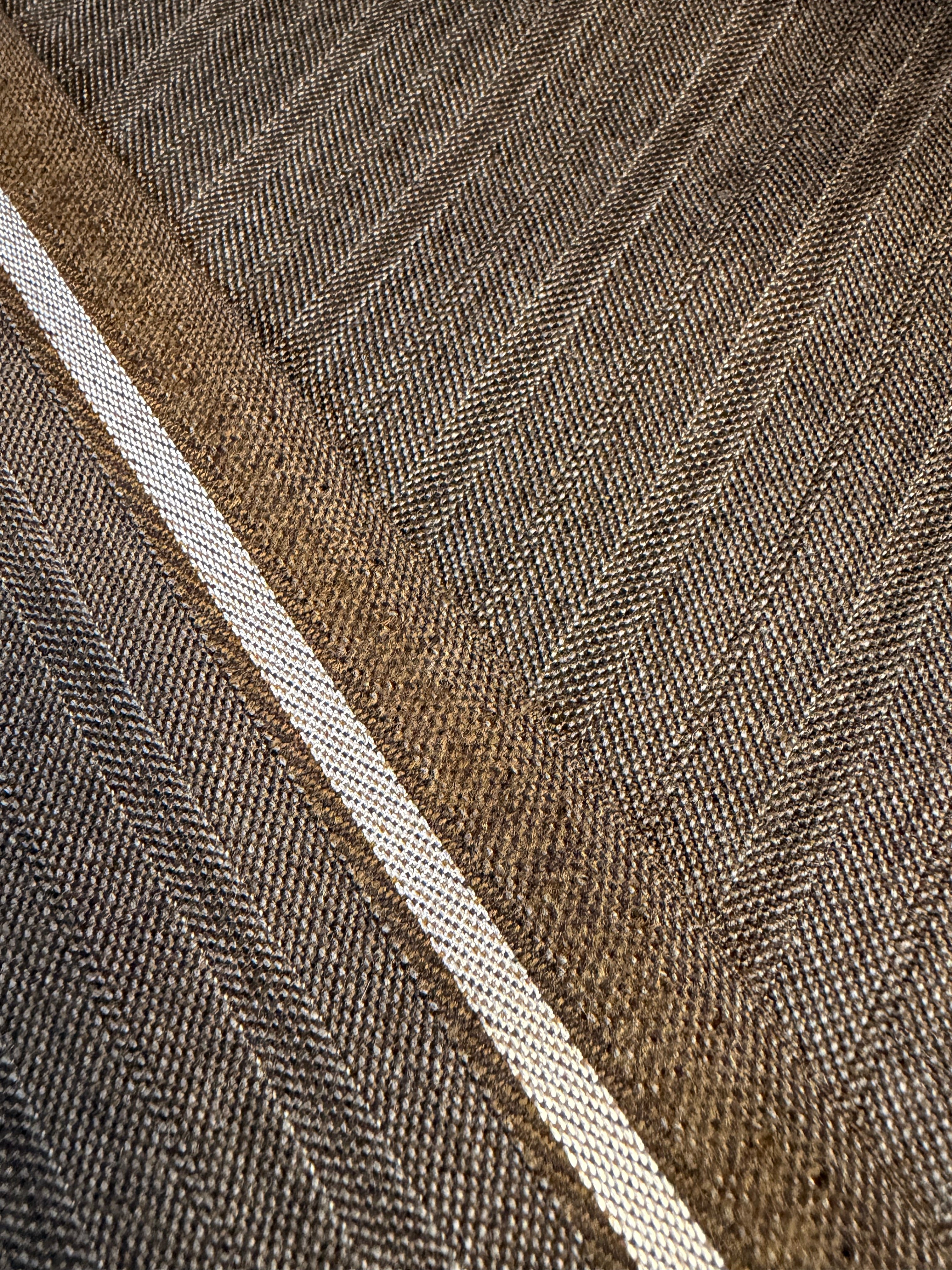 Heavy Brown Herringbone Stripe 100% Wool Worsted Fabric, Made in England, 150cm Wide M2151
