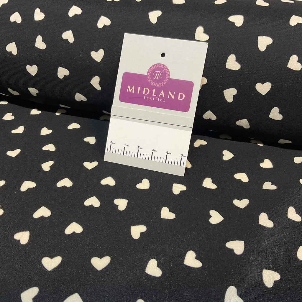 Black & White Heart SHaped polka-dot Dress Fabric 100% Polyester Satin 145cm width M1400-42