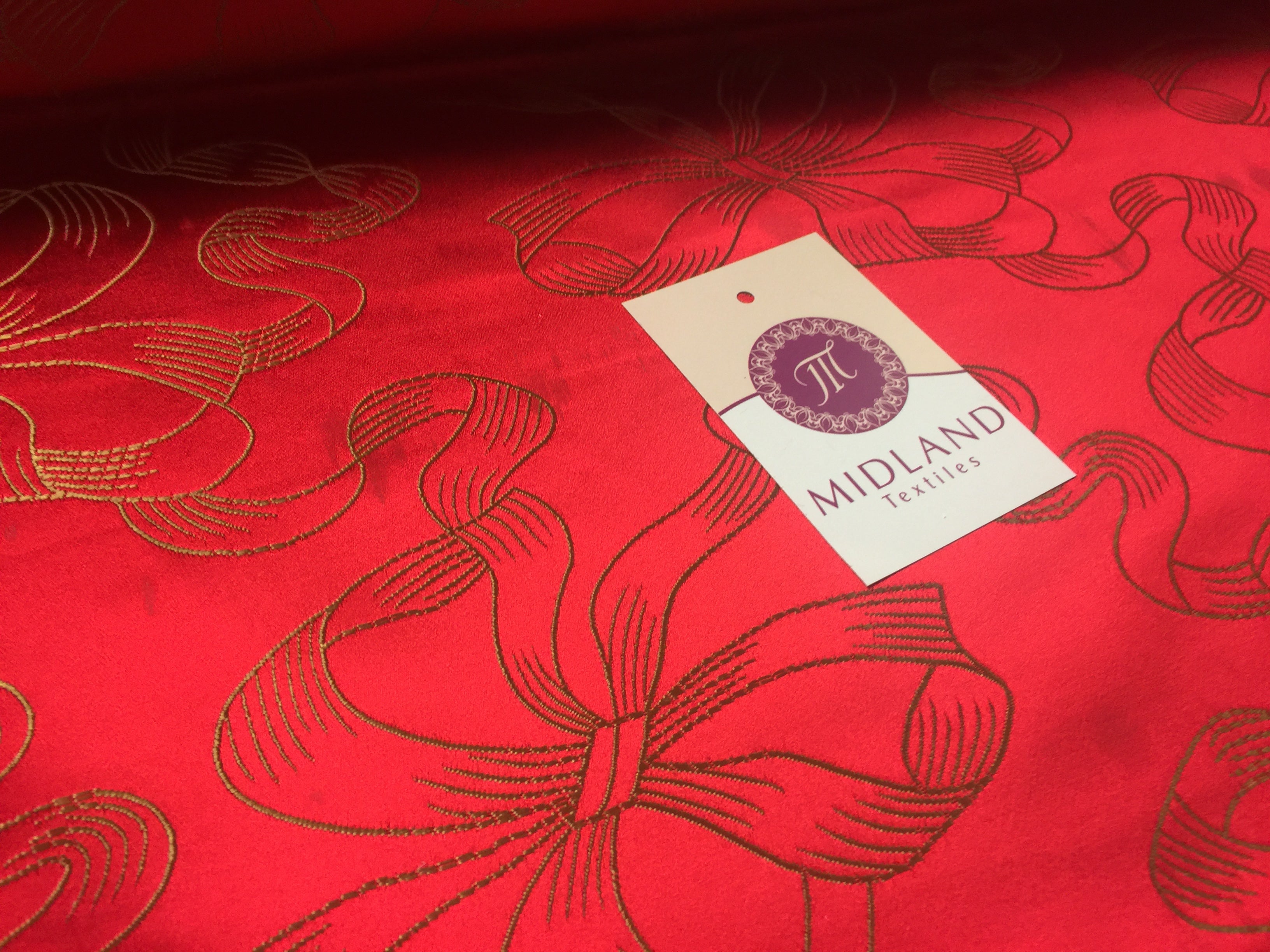 Red & Gold Ribbon & Bow Metallic Jacquard Chinese Brocade 45' M381