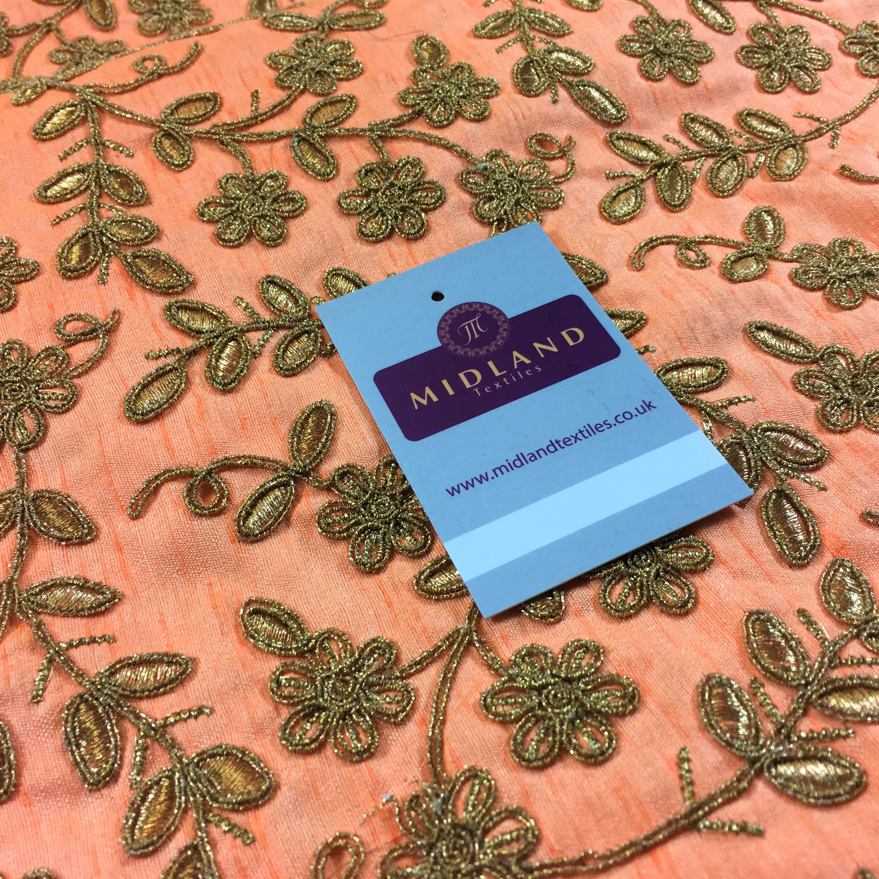 Golden thread Embroidered Elephant Faux Raw Silk dupion fabric 42' M736 Mtex