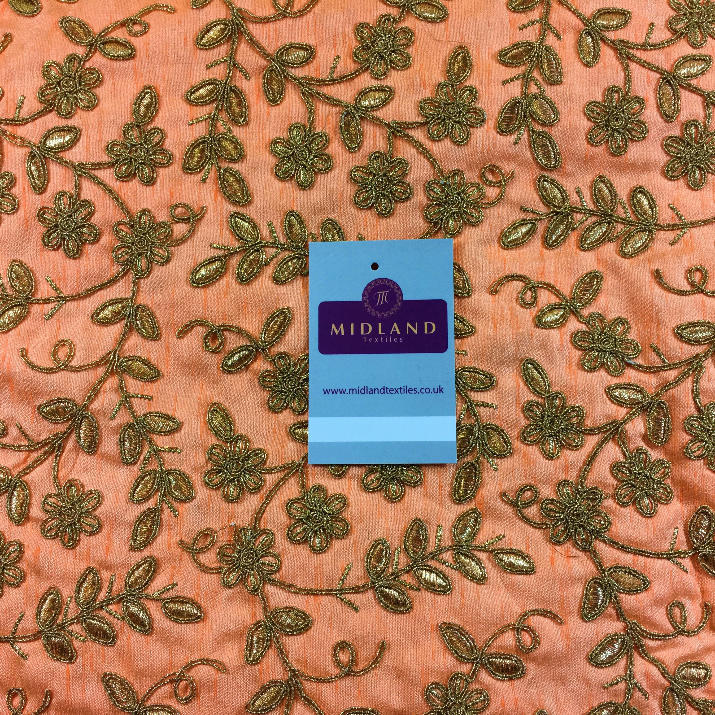 Golden thread Embroidered Elephant Faux Raw Silk dupion fabric 42' M736 Mtex