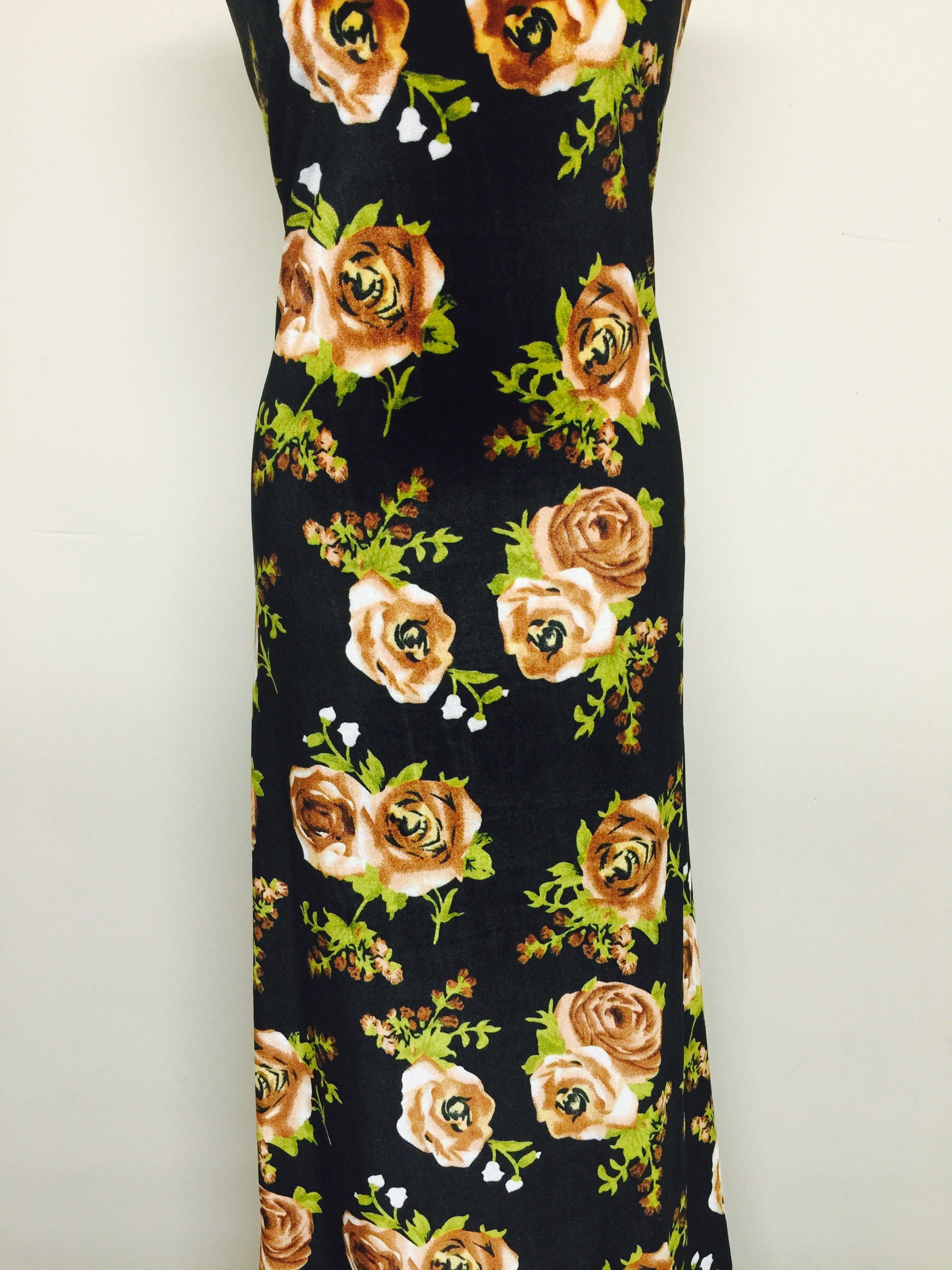 Black Floral Rose Print Spandex Velvet Four-Way Stretch 58' M16-2