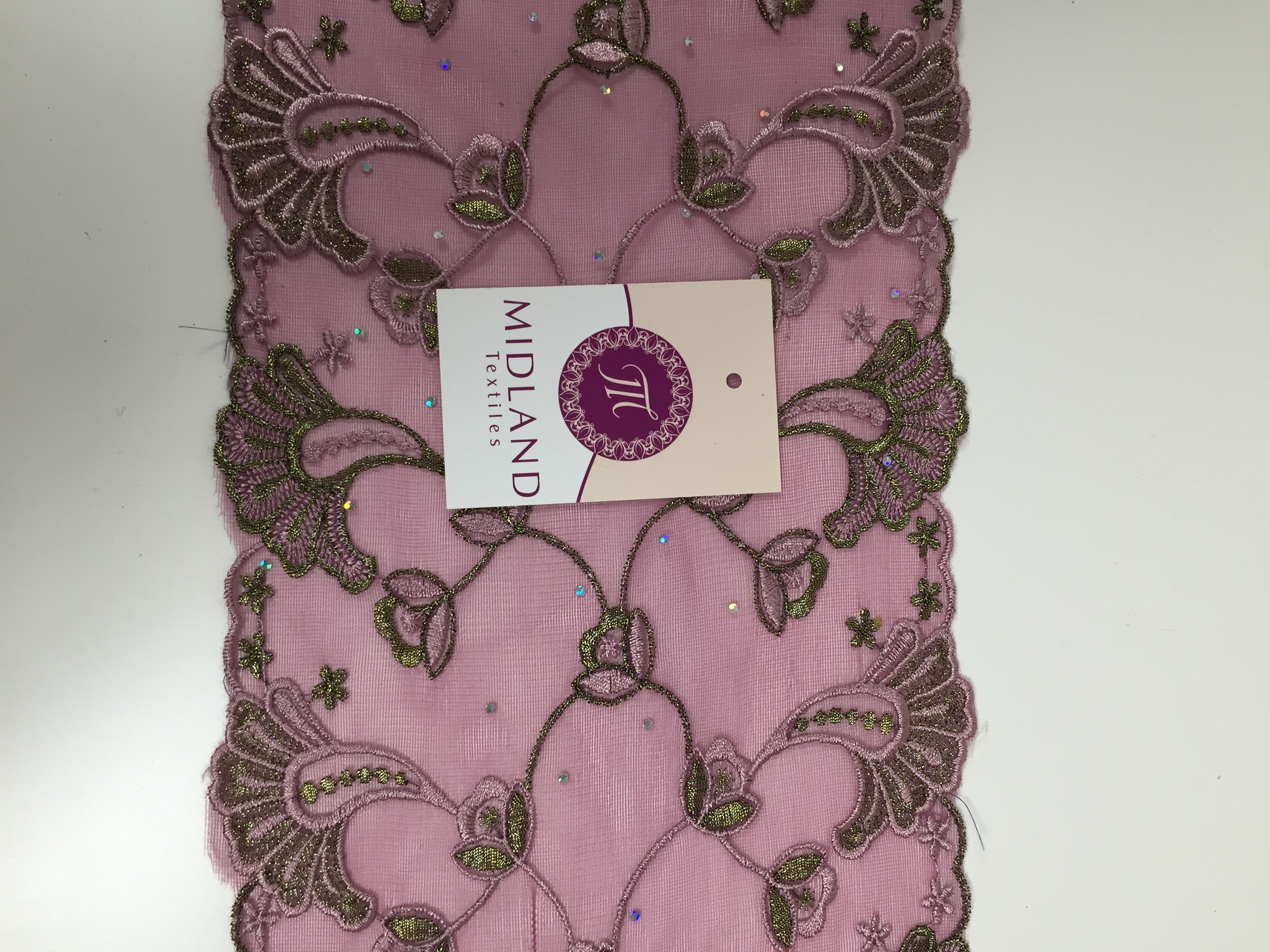 Border Style Embroided Datura flower Scalloped Net Fabric 8' Wide M235 Mtex