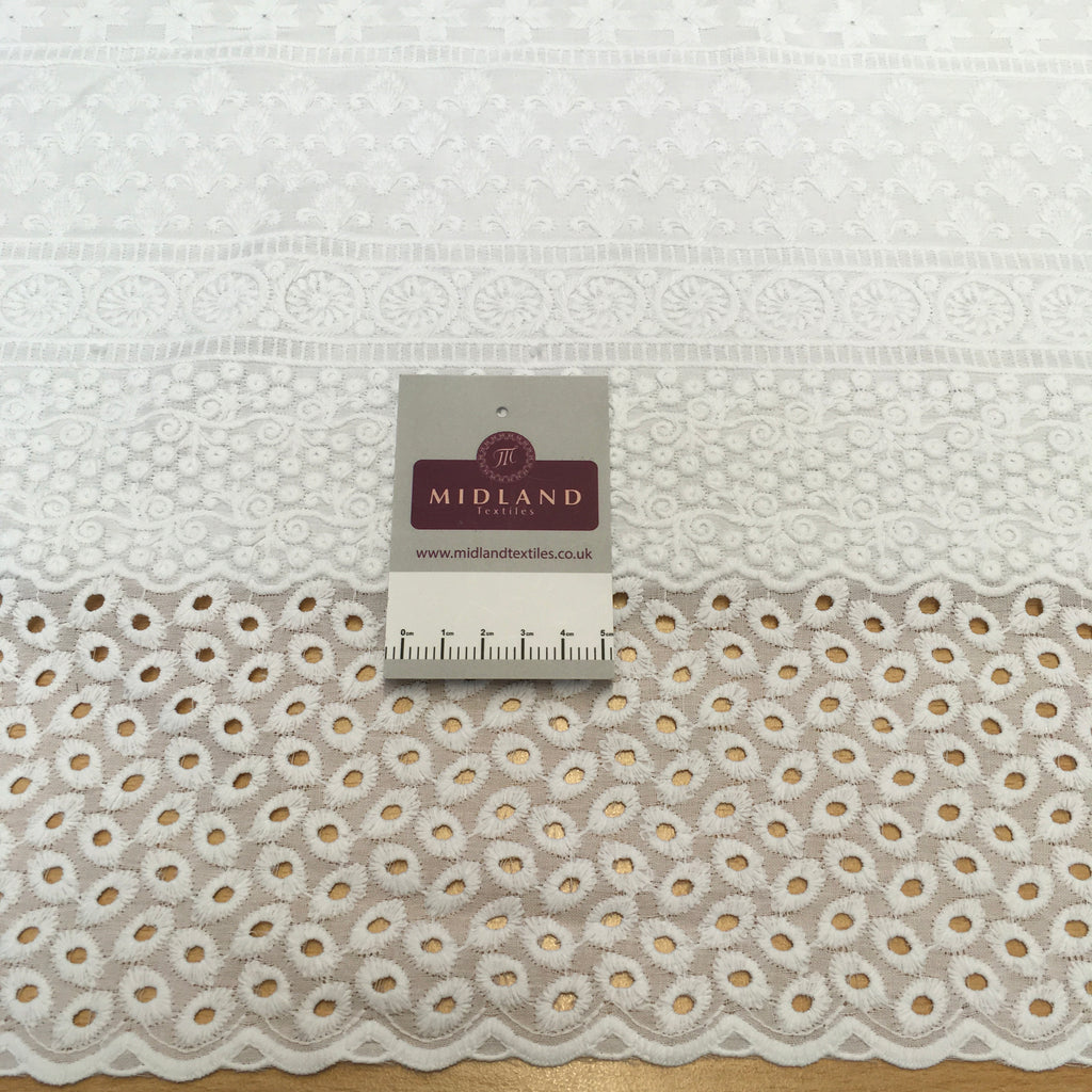 White broderie anglaise with Boring fabric cotton border dress fabric M1466 Mtex