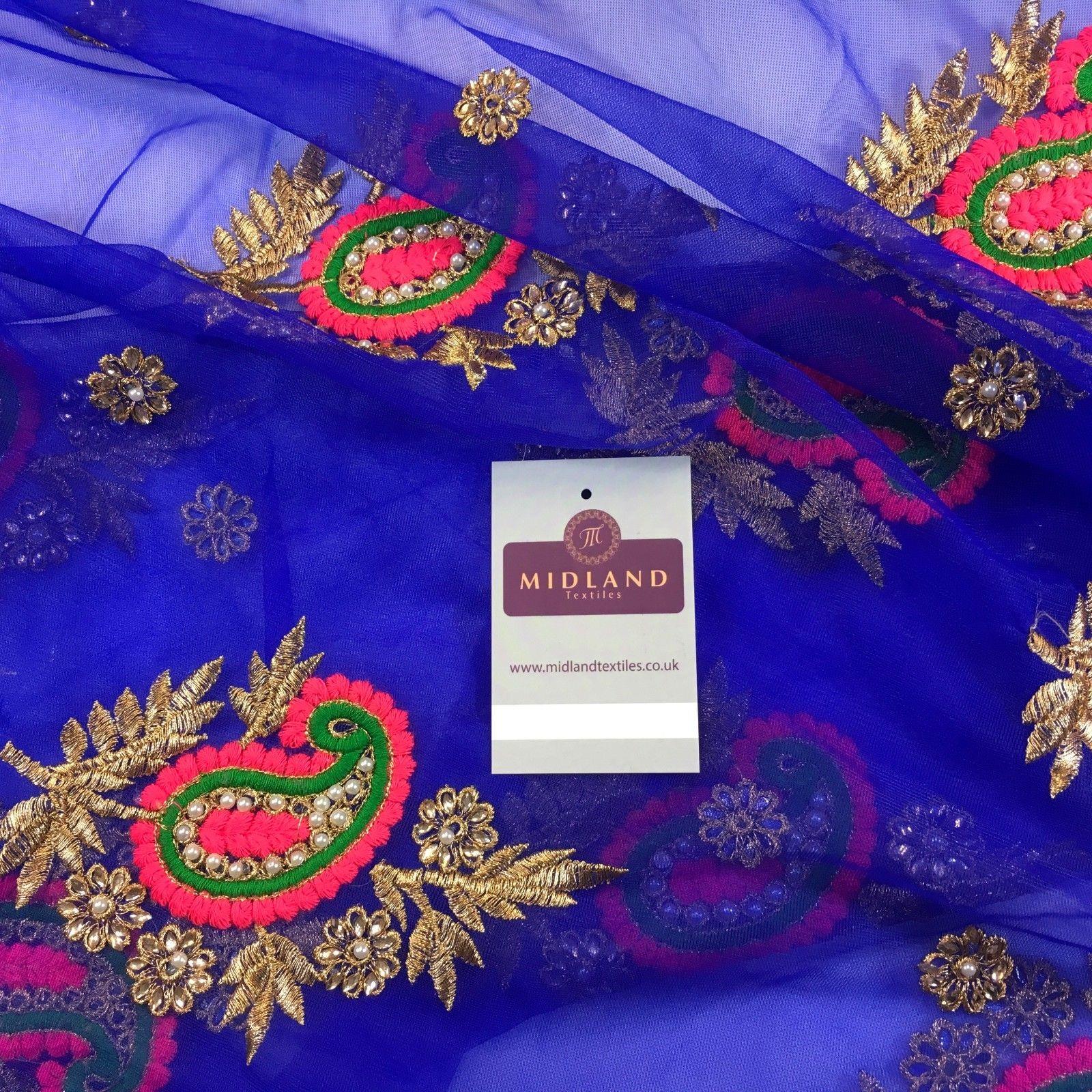 Paisley blomst broderet tyl net stof kjole stof 44" M7 - Textiles