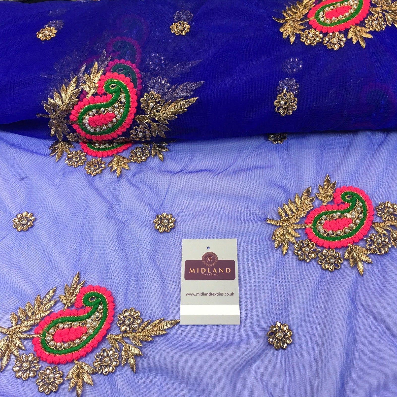Indian Paisley flower embroidered tulle net fabric dress fabric 44' M763 Mtex - Midland Textiles & Fabric