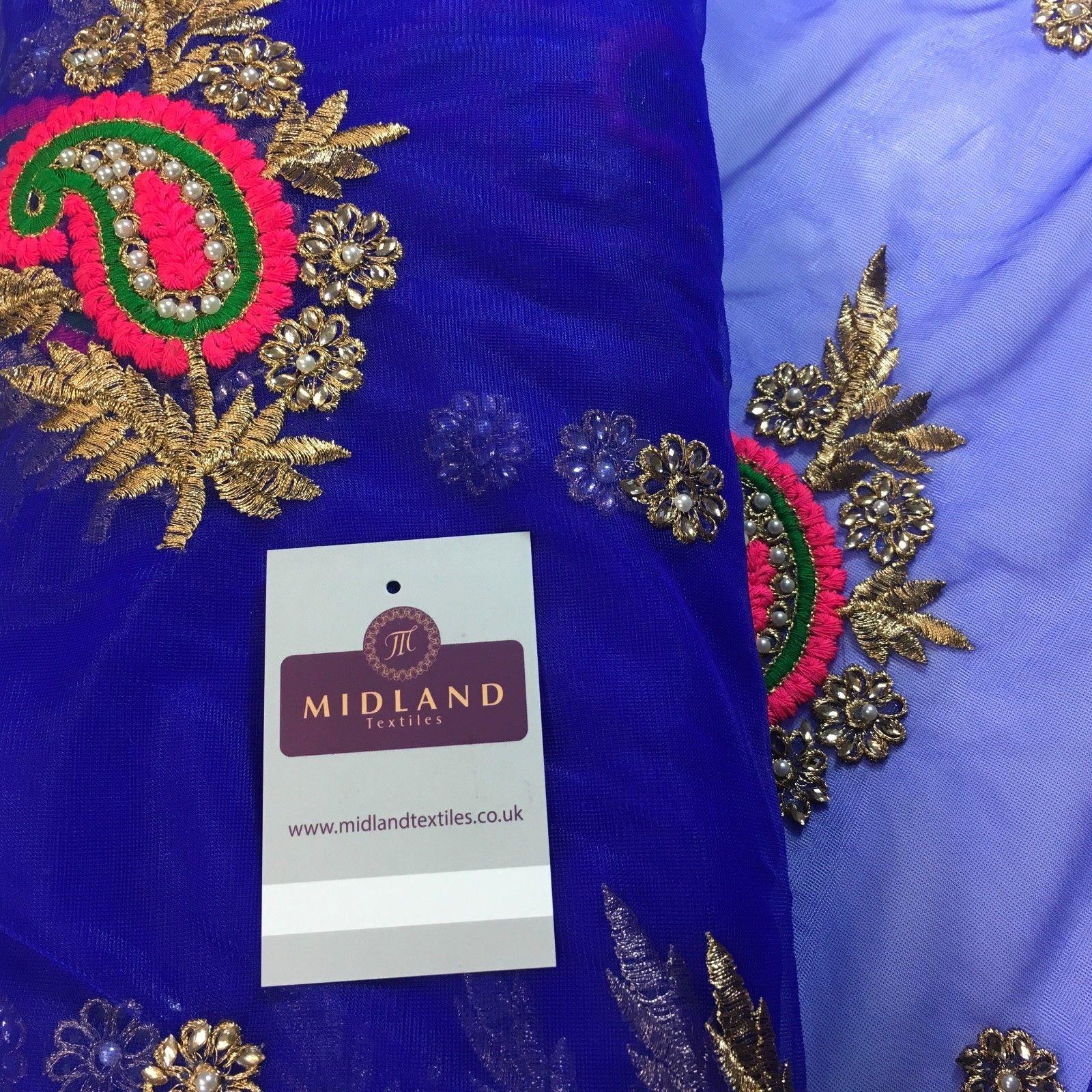 Indian Paisley flower embroidered tulle net fabric dress fabric 44' M763 Mtex - Midland Textiles & Fabric