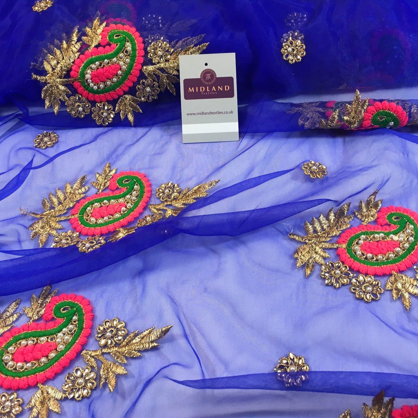 Indian Paisley flower embroidered tulle net fabric dress fabric 44' M763 Mtex - Midland Textiles & Fabric