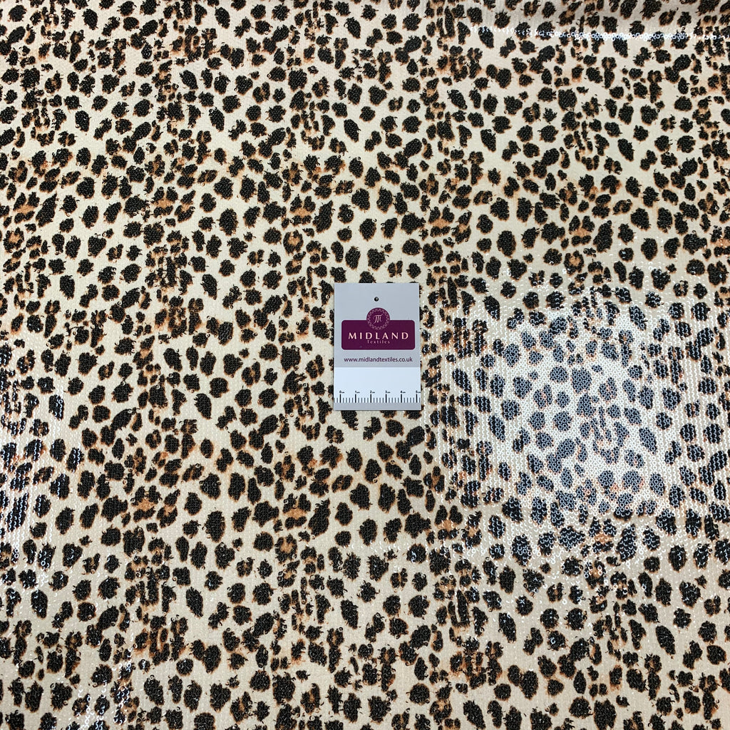 Beige Brown Animal Print stretch ity sequin Fabric M1404 Mtex