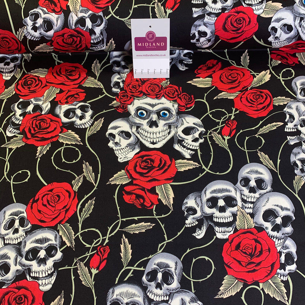 Halloween Skull and roses printed 100% cotton poplin craft mask Fabric MD1399 Mtex