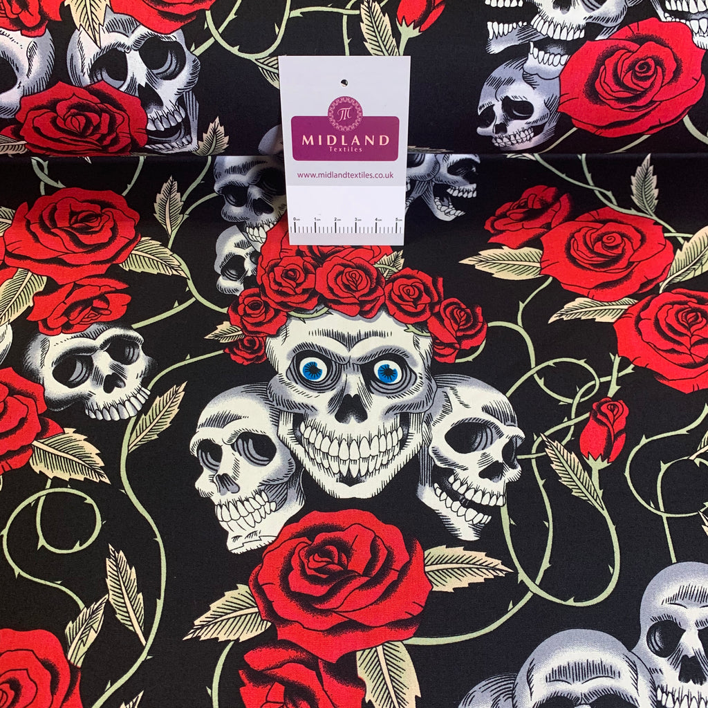 Halloween Skull and roses printed 100% cotton poplin craft mask Fabric MD1399 Mtex