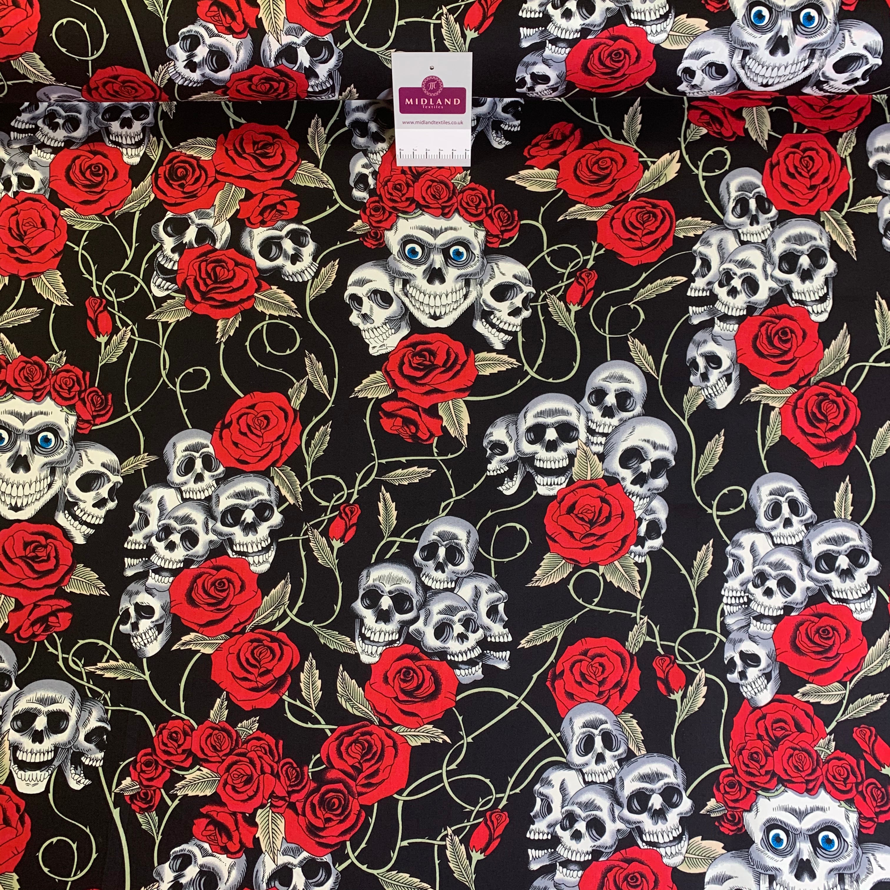 Halloween Skull and roses printed 100% cotton poplin craft mask Fabric MD1399 Mtex