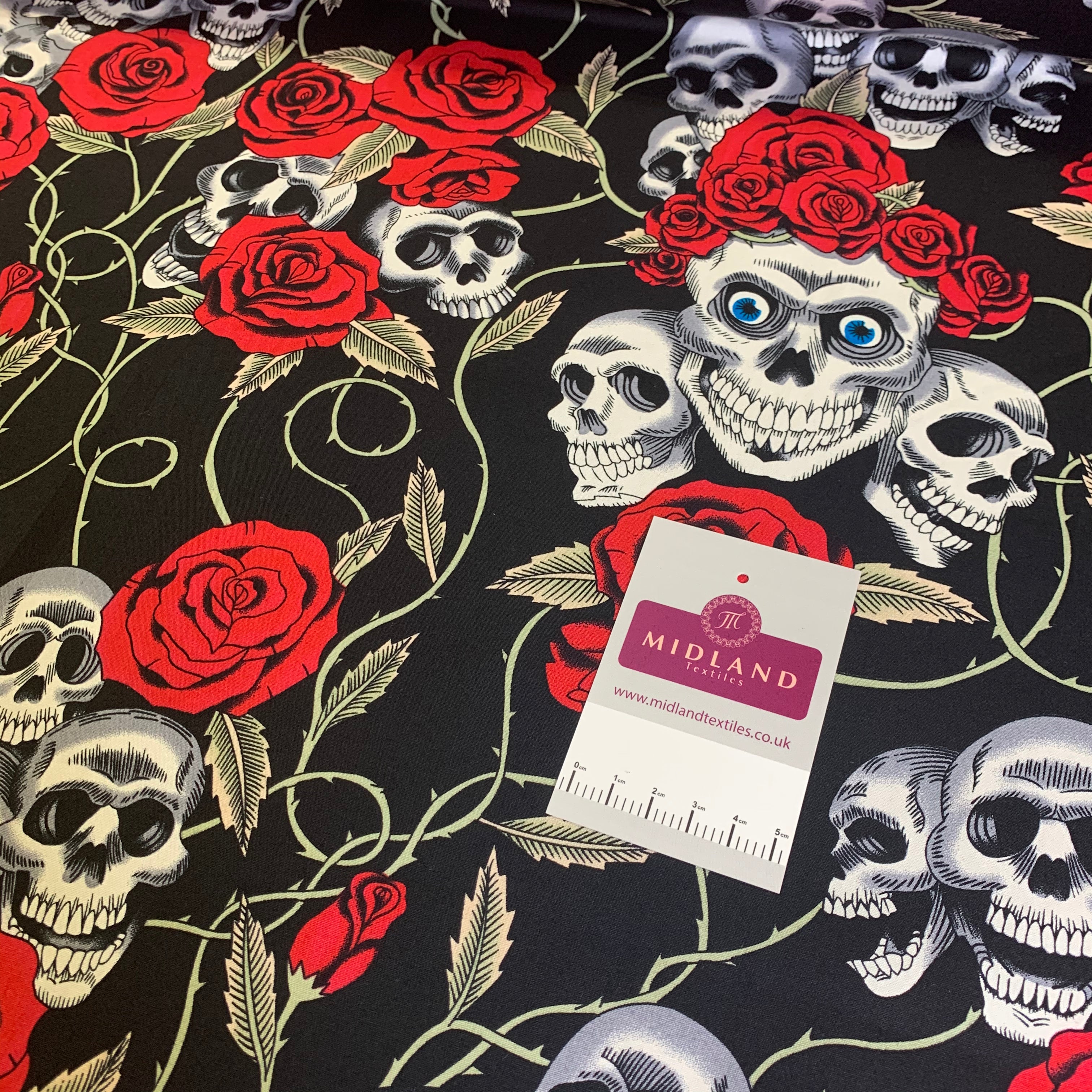Halloween Skull and roses printed 100% cotton poplin craft mask Fabric MD1399 Mtex