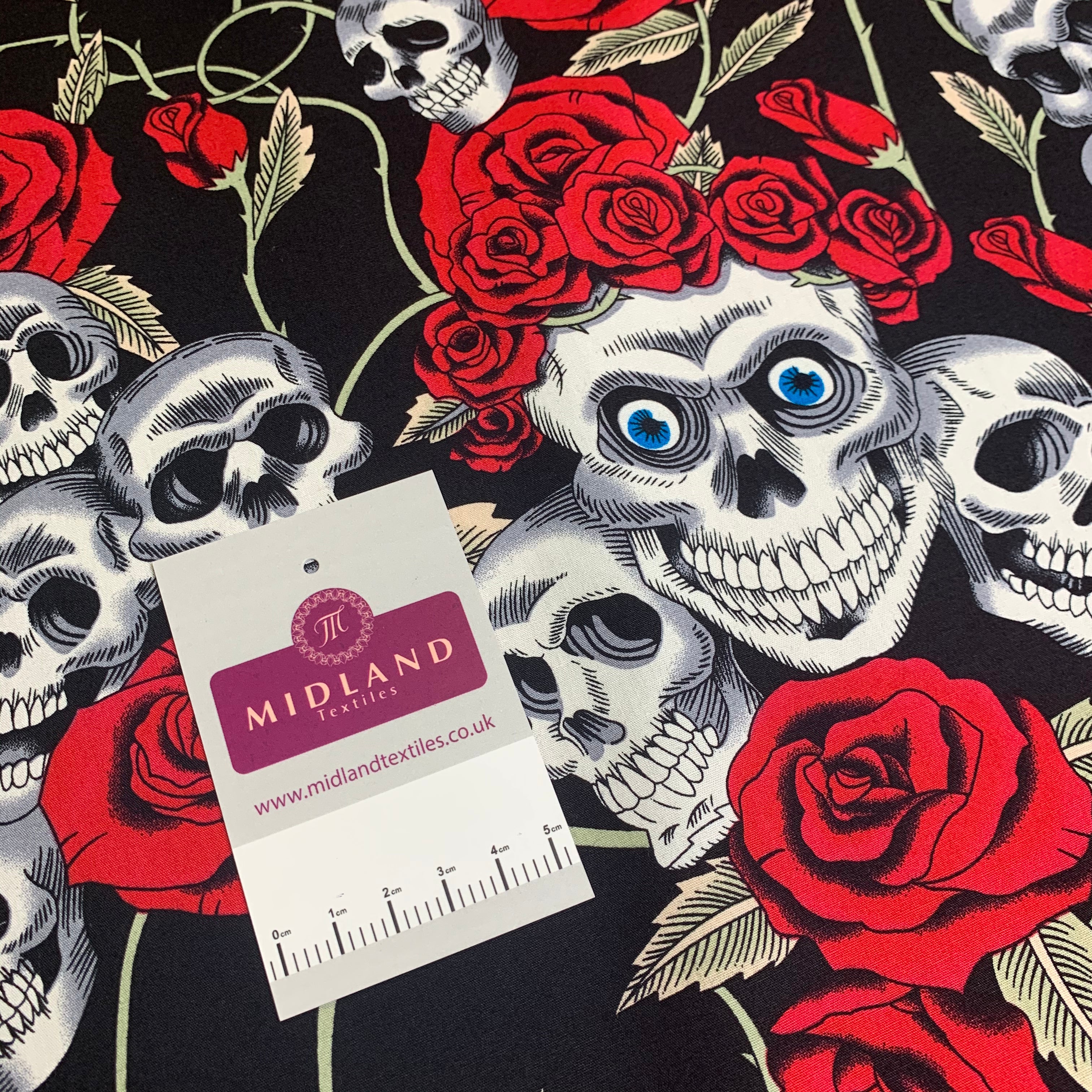 Halloween Skull and roses printed 100% cotton poplin craft mask Fabric MD1399 Mtex