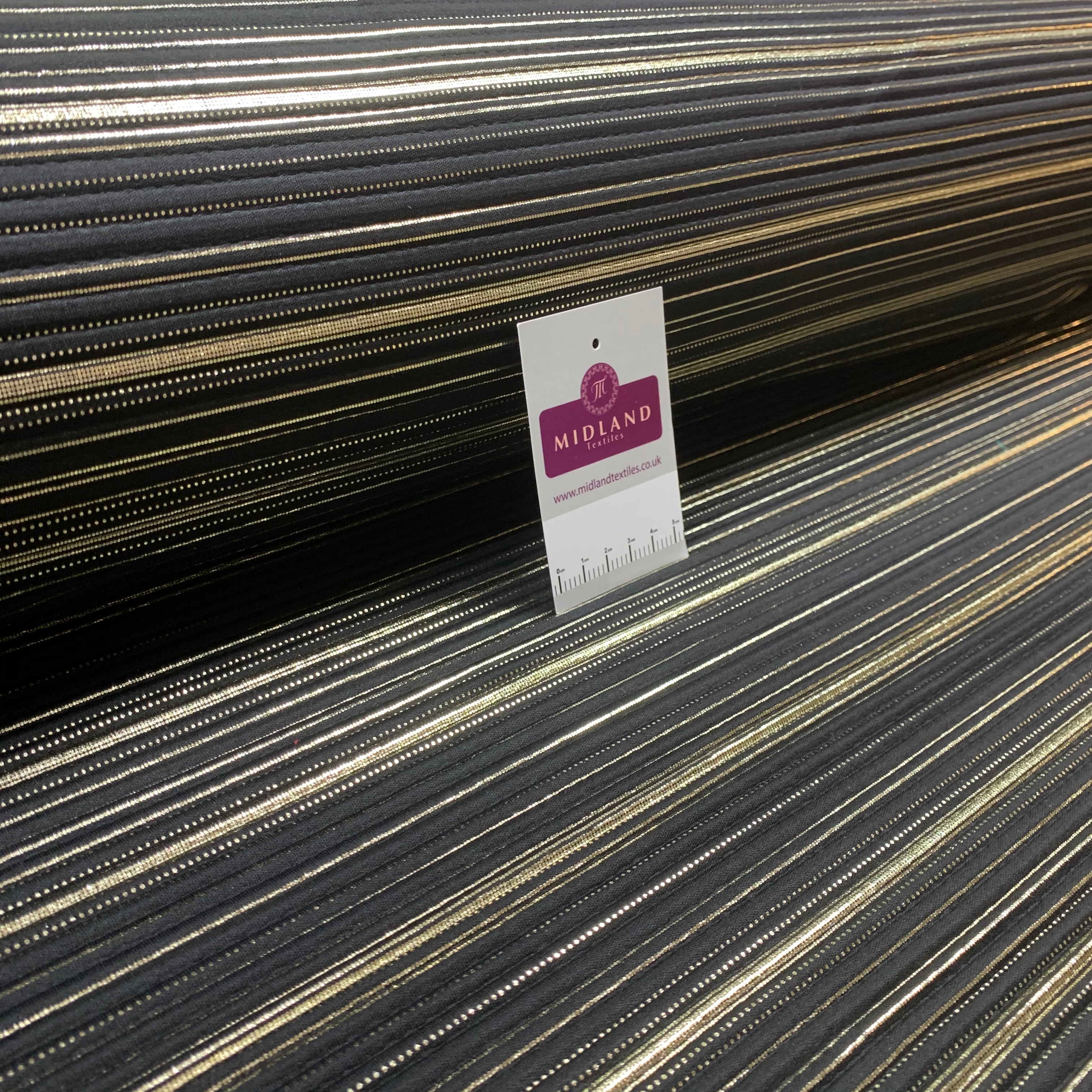 Black with Gold Foil pleated palazzo trouser fabric M1403 Mtex