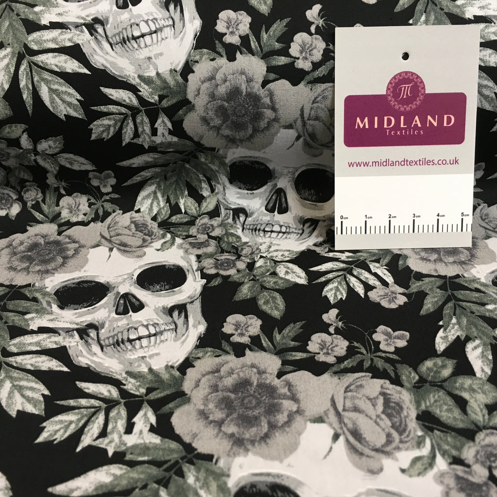 Halloween Skull and roses printed 100% cotton poplin craft mask Fabric 110 cm MD1395 Mtex