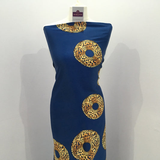 Royal Blue Satin Crepe animal Border print fabric 45" wide M657 Mtex - Midland Textiles & Fabric