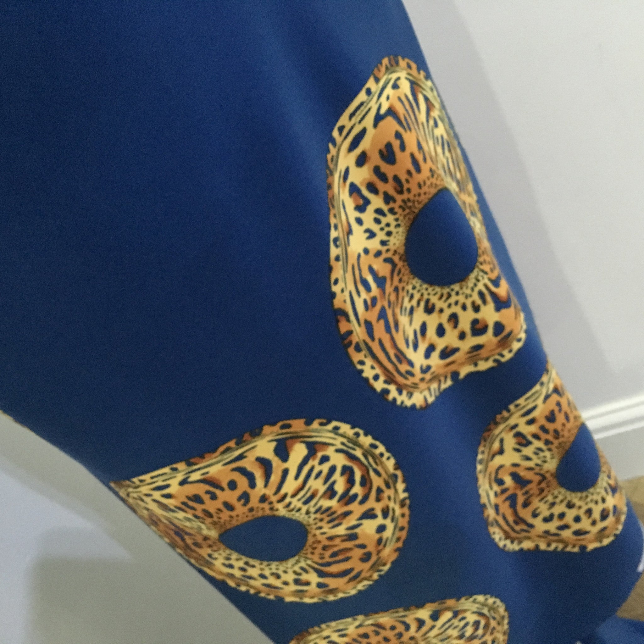 Royal Blue Satin Crepe animal Border print fabric 45' wide M657 Mtex - Midland Textiles & Fabric