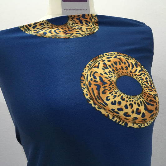 Royal Blue Satin Crepe animal Border print fabric 45" wide M657 Mtex - Midland Textiles & Fabric