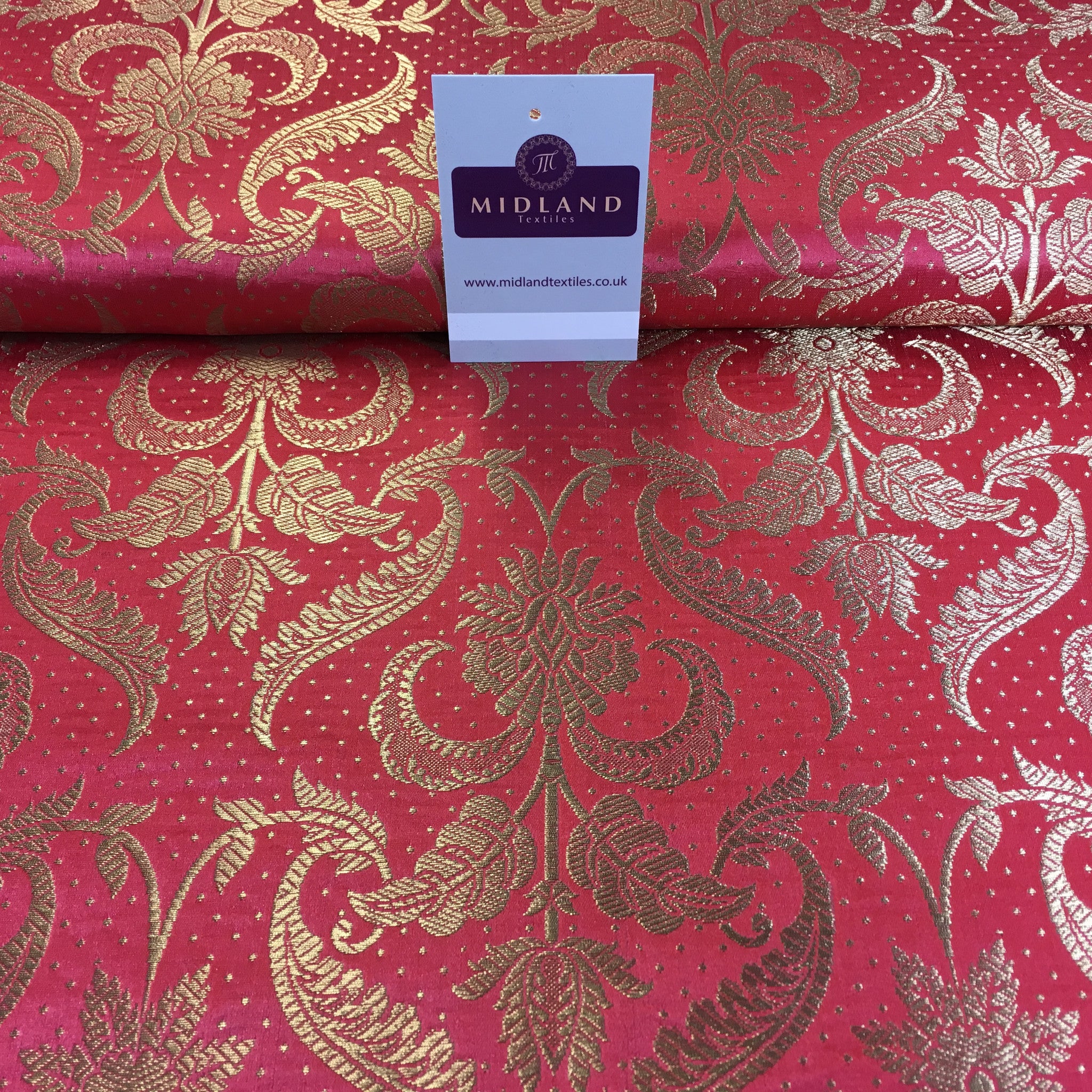 Indian Floral Ornamental metallic banarsi brocade faux silk fabric 44' Wide M648 - Midland Textiles & Fabric