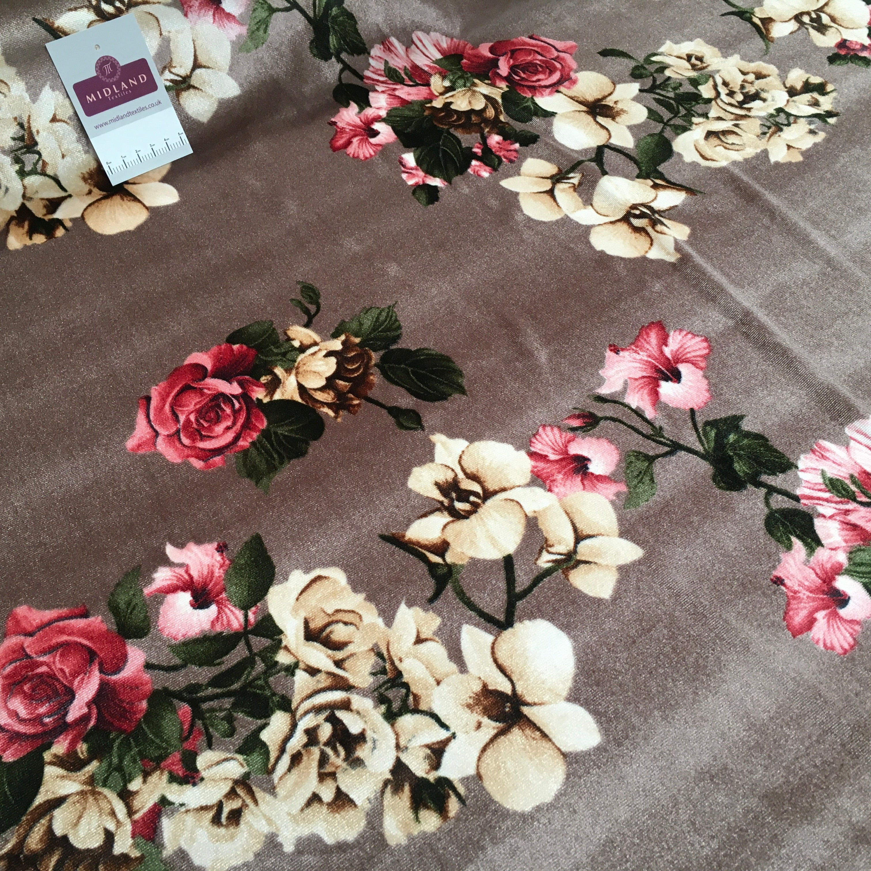Vintage Floral Velvet Velour Stretch Printed dress fabric MA1430 Mtex