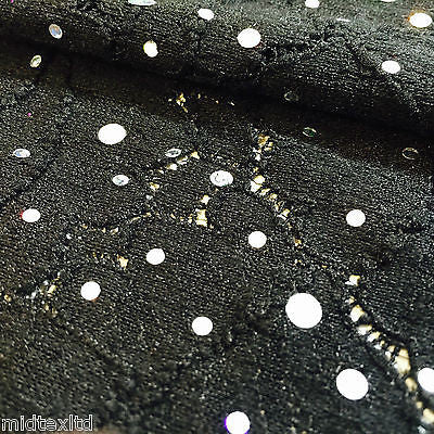 Crochet Stretch Lace Fabric with Silver sequins 58" M73 Mtex Brown or Black - Midland Textiles & Fabric