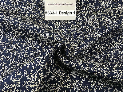 Navy And White Floral Paste Printed 100% Cotton Poplin Craft Fabric 45' M633 - Midland Textiles & Fabric