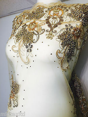 Vintage Floral embellished and stones dress net with scalloped edging M232 Mtex - Midland Textiles & Fabric