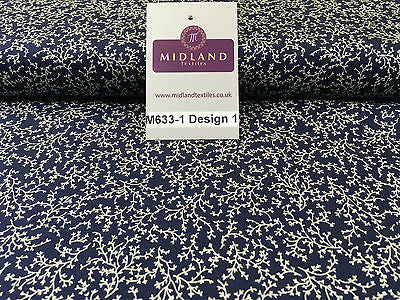 Navy And White Floral Paste Printed 100% Cotton Poplin Craft Fabric 45