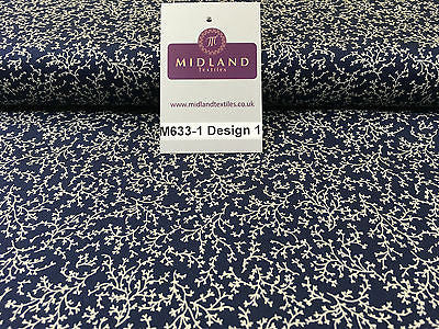 Navy And White Floral Paste Printed 100% Cotton Poplin Craft Fabric 45' M633 - Midland Textiles & Fabric