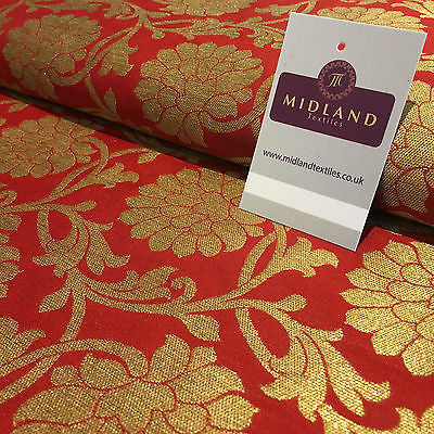 Indian Floral gold metallic banarsi faux silk Brocade fabric 44' M710 Mtex - Midland Textiles & Fabric
