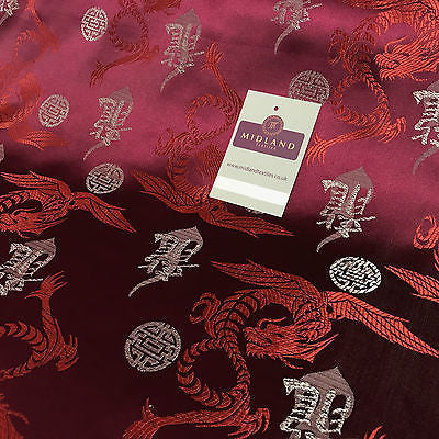 Chinese Dragon with Chinese Words brocade Silky Satin dress fabric 45' M395 Mtex - Midland Textiles & Fabric