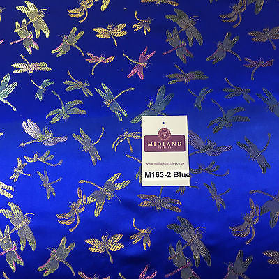 CHINESE ORIENTAL GOLD DRAGONFLY BROCADE SILKY SATIN DRESS FABRIC 44' M163 - Midland Textiles & Fabric
