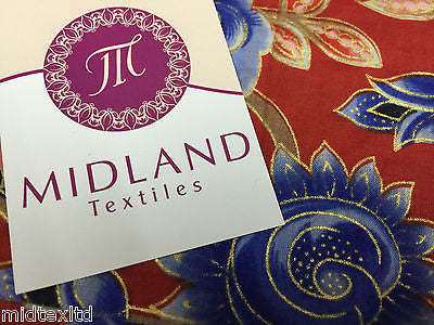 Rose Design With Gold Foil 100% Cotton Lawn Dress fabric 58' wide  M273 Mtex - Midland Textiles & Fabric