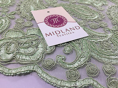 Light Green Corded Floral Paisley Double Scalloped Edging 50' Wide M236 Mtex - Midland Textiles & Fabric