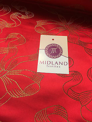 Red and gold Ribbon and Bow jacquard Chinese brocade Fabric 45' Wide M381 Mtex - Midland Textiles & Fabric