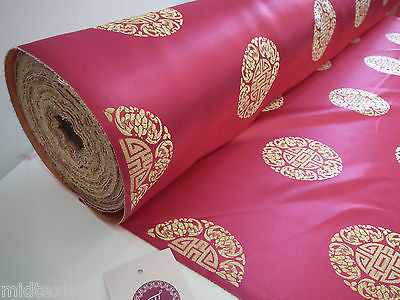 Chinese Fortune Medallion Print Silky Satin Fabric 45