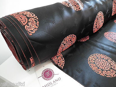 Chinese Fortune Medallion Print Silky Satin Fabric 45' Wide M59 - Midland Textiles & Fabric