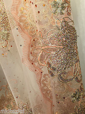 Vintage Floral embellished and stones dress net with scalloped edging M232 Mtex - Midland Textiles & Fabric