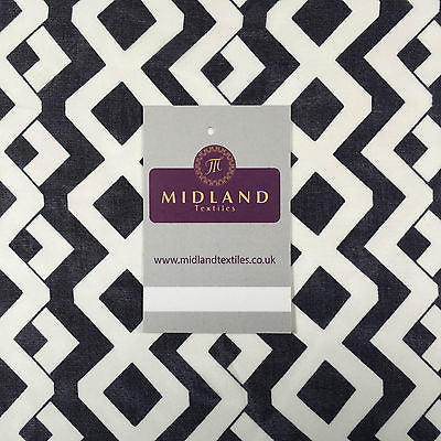 Cream and Navy Diamond Striped Georgette Chiffon Printed Fabric 58' M401-37 Mtex - Midland Textiles & Fabric