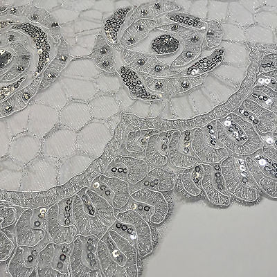 Vintage embellished Mesh net Double scalloped edging Dress Fabric 58' Wide M622 - Midland Textiles & Fabric