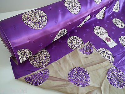 Chinese Fortune Medallion Print Silky Satin Fabric 45