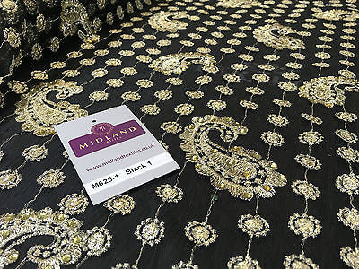 Metallic Embroided and Stone work lace mesh Dress Net Fabric 46" Wide M625 - Midland Textiles & Fabric