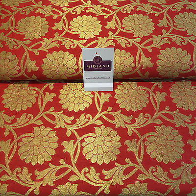 Indian Floral gold metallic banarsi faux silk Brocade fabric 44' M710 Mtex - Midland Textiles & Fabric
