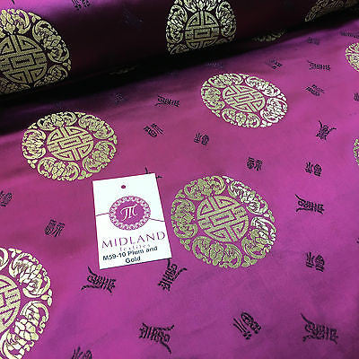 Chinese Fortune Medallion Print Silky Satin Fabric 45' Wide M59 - Midland Textiles & Fabric