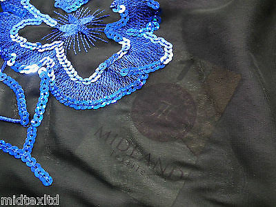 Black Georgette with floral sequins and scalloped edging dress fabric 54' Mtex - Midland Textiles & Fabric