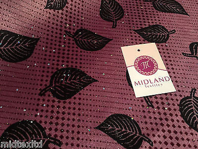 Leaf Print Spandex Velvet Sequinned - 2 way stretch Fabric-58' M16-16 Mtex - Midland Textiles & Fabric