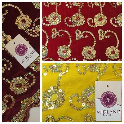 Gold Sequin Embellished Scalloped edge Micro Velvet 40' Wide  M47 Mtex - Midland Textiles & Fabric