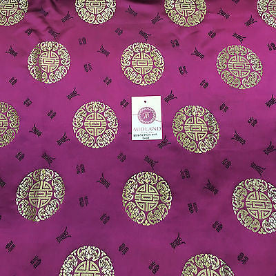 Chinese Fortune Medallion Print Silky Satin Fabric 45